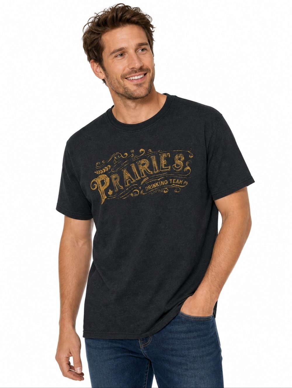 Distillery Apparel Prairies Drinking Team Graphic Tee Charcoal XXL Vintage Style